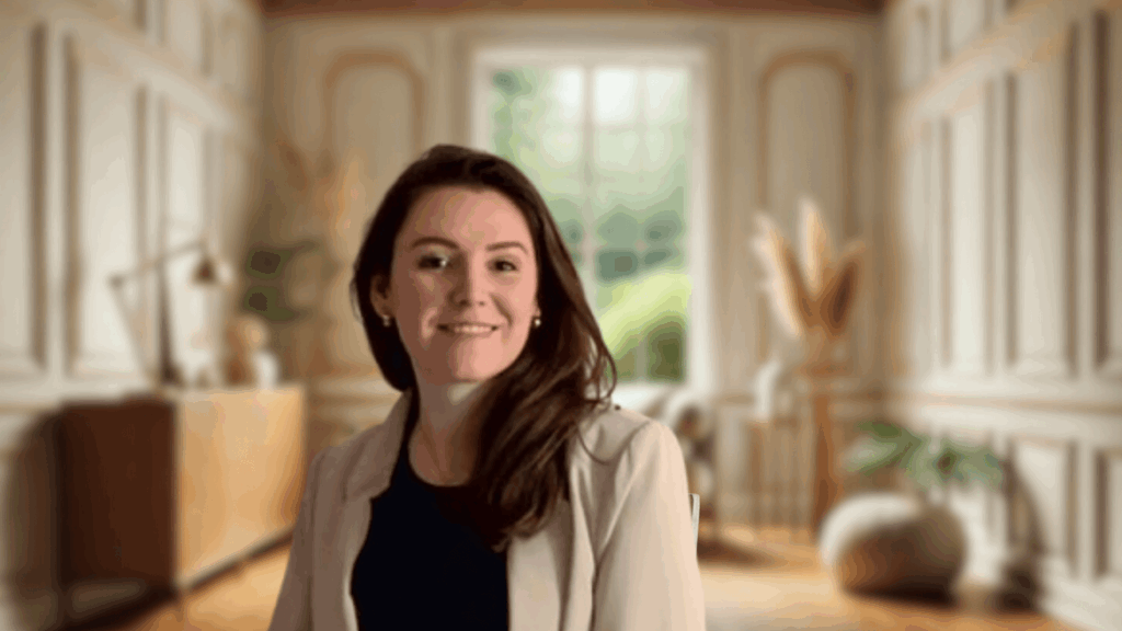 In the picture there is a female certified health and wellness coach with dark brown eyes and hair smiling warmly and welcomingg you to this intentional corner of the internet for women.