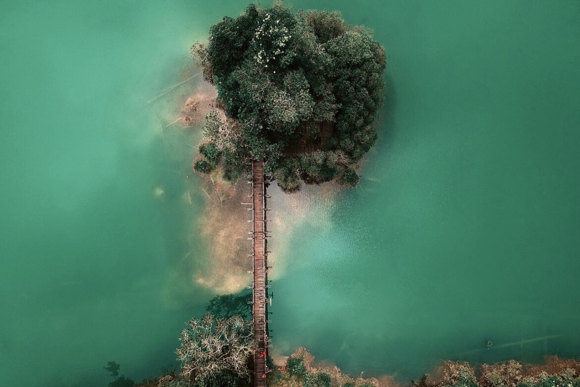 The picture shows a tiny island connected through a bridge to the rest of the shore of the land. The island is flourishing and it looks peaceful. It's meant to show that even if you need to retreat a little and create space for yourself, it doesn't mean you lose connection to what is important to you in life but rather, it gives you the chance to strengthen and build resilience.